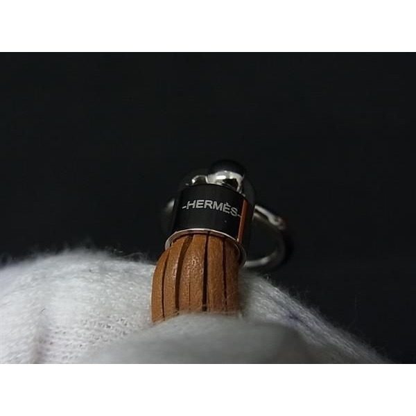 Hermes Cell Pom Pom Agneau Milo Twilly Ring Brown Silver
