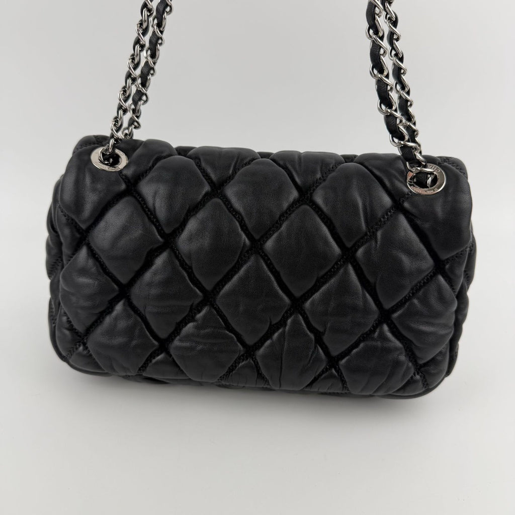 Chanel CC Logo Bubble Quilt Chain Shoulder Bag Black Leather Vintage — view 4