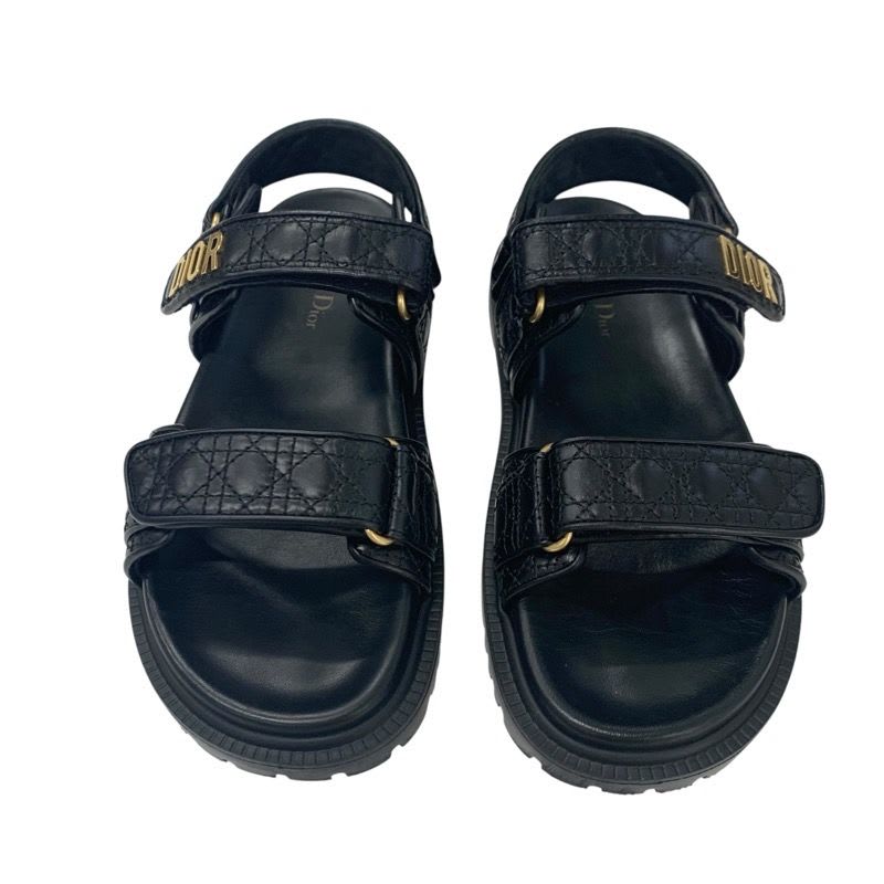 Christian Dioract Sandals Shoes Calfskin Black Gold Logo Cannage Quilted Sports — view 2