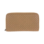 Bottega Veneta Beige Gunmetal Leather Wallet Zip Around