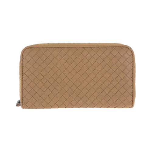 Bottega Veneta Beige Gunmetal Leather Wallet Zip Around