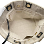 Chanel Tote Bag Deauville MM Canvas Chain Logo Beige Black Gold Hardware — view 8