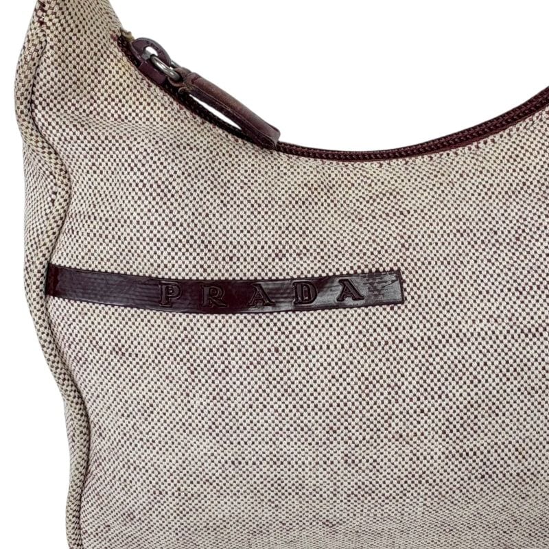 Prada Accessory Pouch Mini Handbag Ivory Wine Red Canvas — view 7