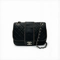 Chanel Bag Shoulder Lambskin Black Silver Quilted Turnlock