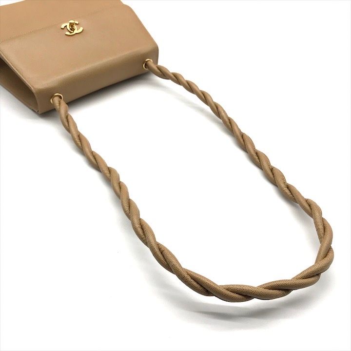 Chanel CC Logo Caviar Leather Turnlock Twist Handle Shoulder Bag Beige — view 6