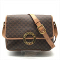 Celine Macadam Circle Logo Leather Gold Vintage Shoulder Bag Brown