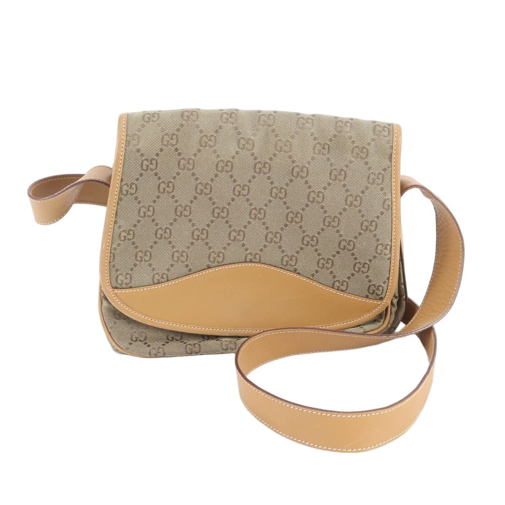 Gucci Vintage GG Canvas 001 0 Leather Shoulder Bag Crossbody Brown