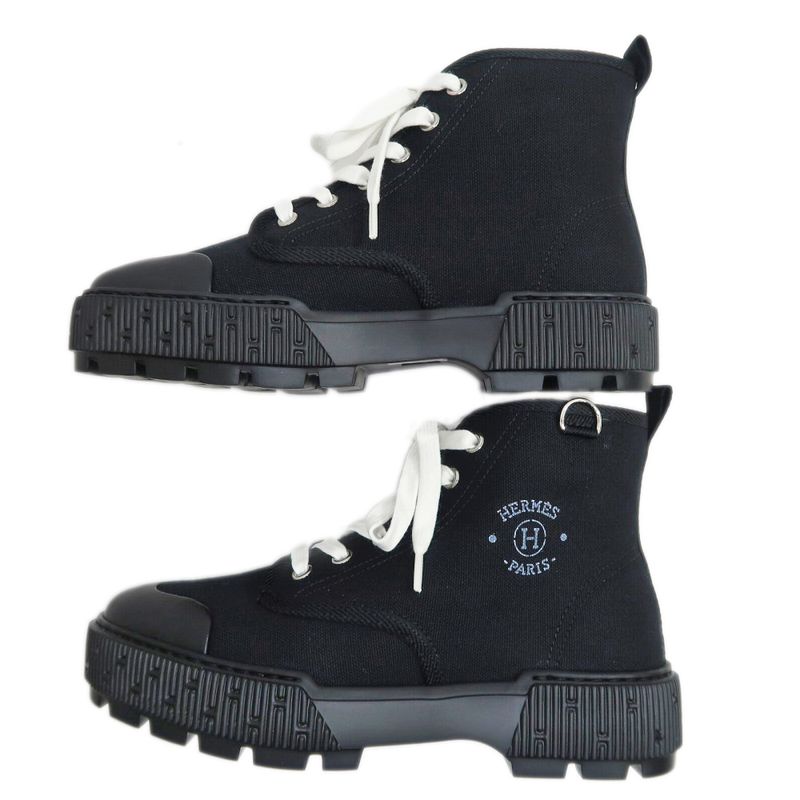 Hermes Short Boots Itinerelle Size 37.5 Black Canvas Shoes — view 4