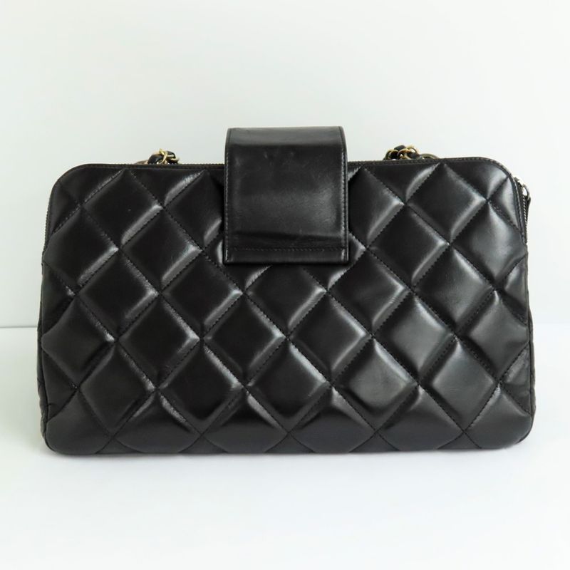 Chanel Quilted Chain Shoulder Bag Bow-ring Black Antique Hardware No — view 3
