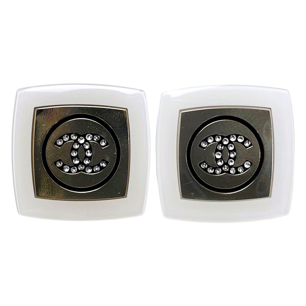 Chanel Resin Rhinestone White Gold Accessories Earrings — view 2