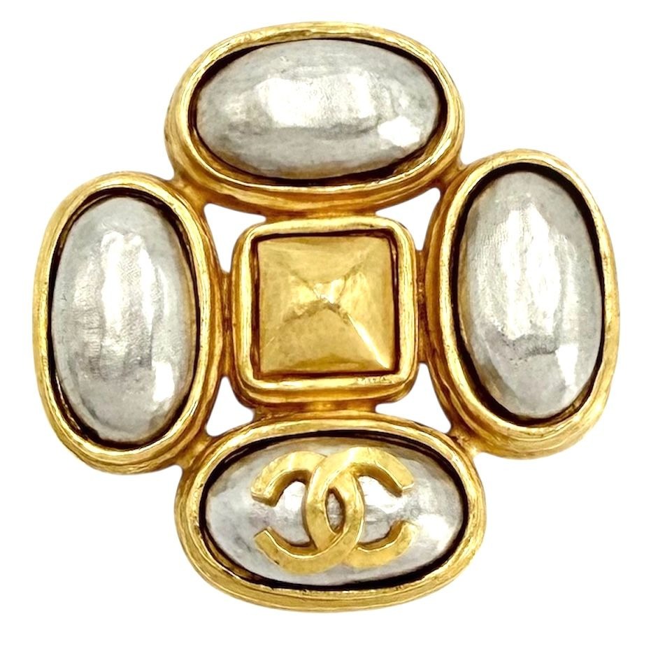 Chanel Brooch CC Logo Vintage Gold Plated Silver