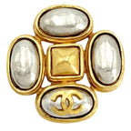 Chanel Brooch CC Logo Vintage Gold Plated Silver