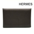Hermes Calvi Epsom Card Case Leather Brown Business Holder