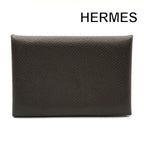Hermes Calvi Epsom Card Case Leather Brown Business Holder