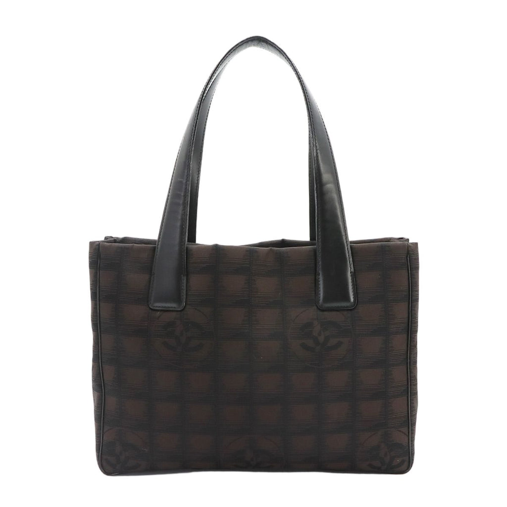 Chanel New Travel Line Tote PM Nylon Jacquard Leather Dark Brown Vintage