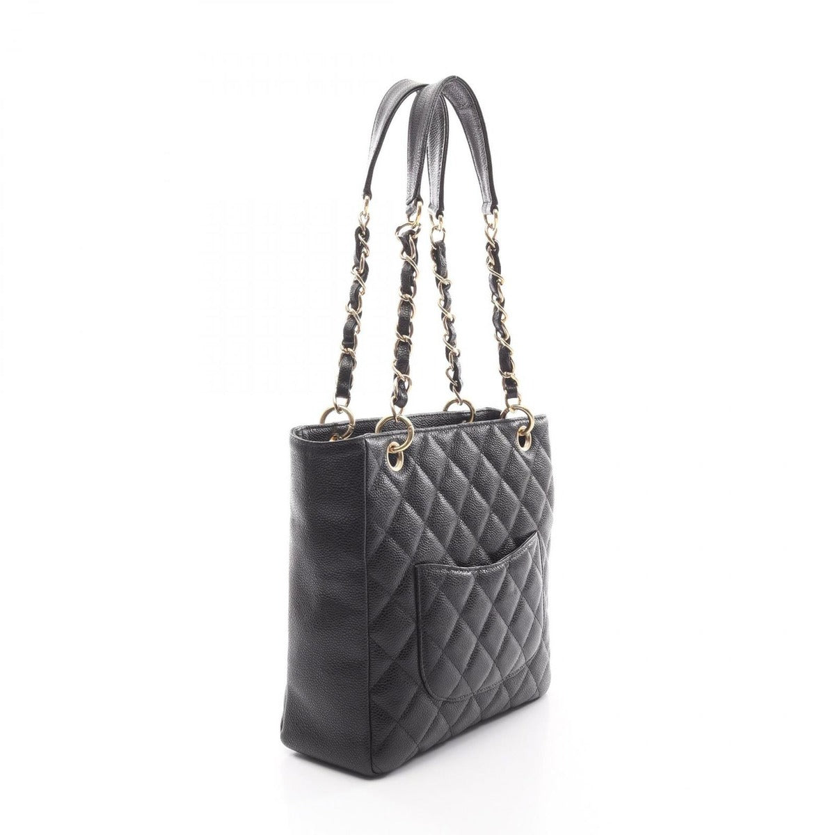 Chanel Tote Quilted Petite Shopping PST Black Leather Chainto — view 2