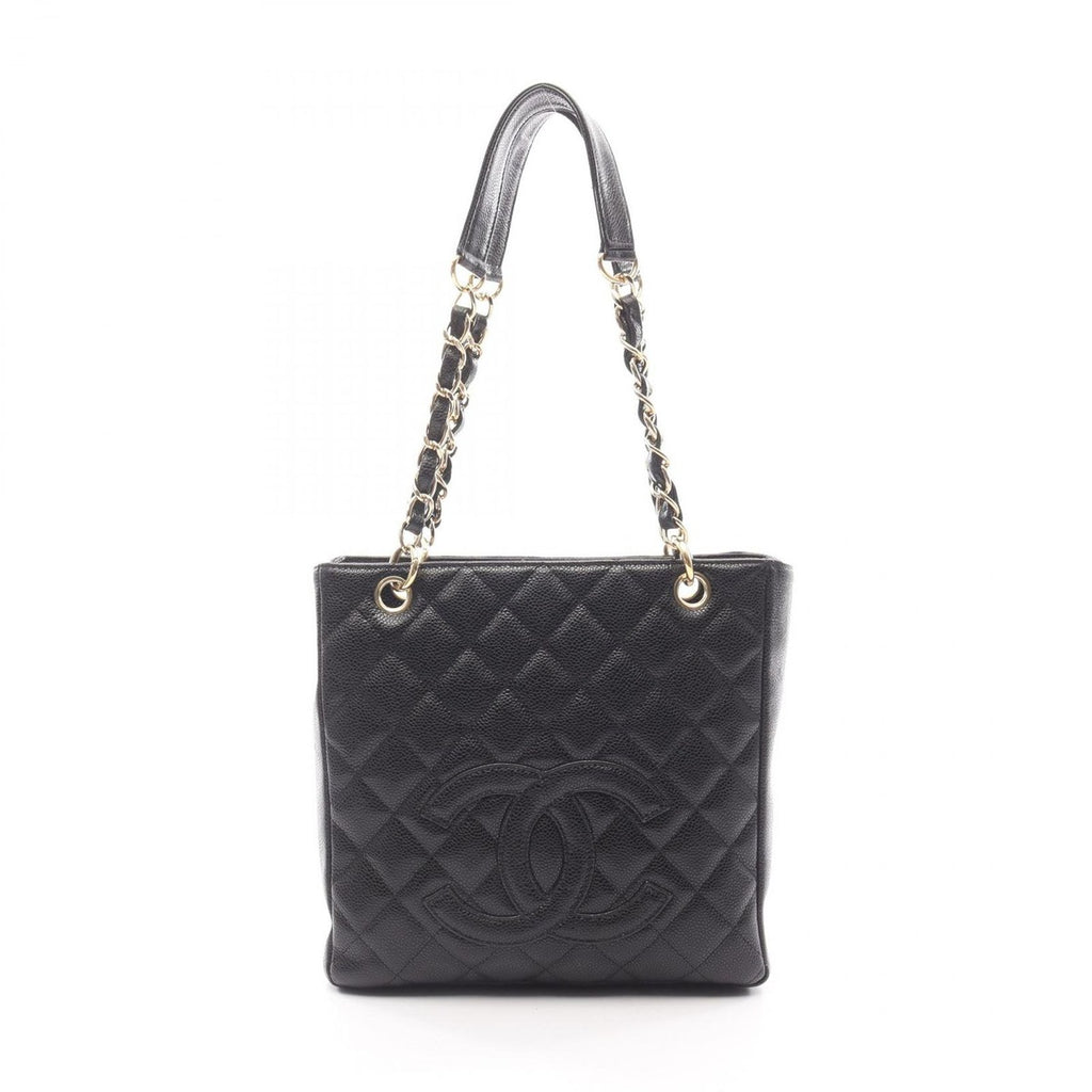 Chanel Tote Quilted Petite Shopping PST Black Leather Chainto