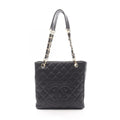 Chanel Tote Quilted Petite Shopping PST Black Leather Chainto