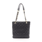 Chanel Tote Quilted Petite Shopping PST Black Leather Chainto