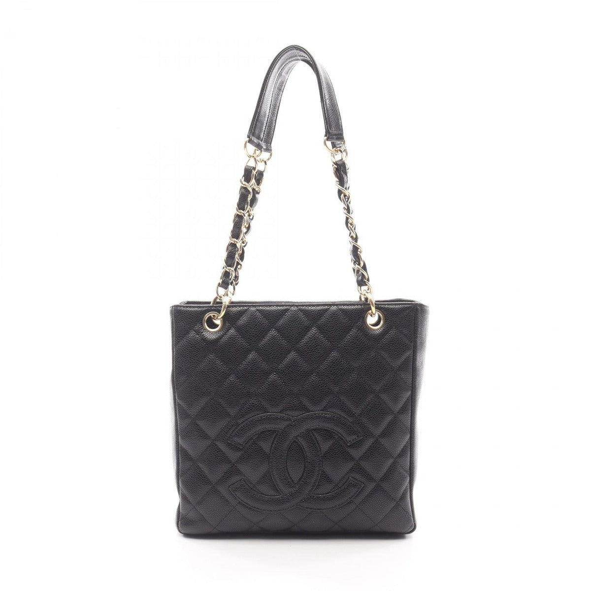 Chanel Tote Quilted Petite Shopping PST Black Leather Chainto