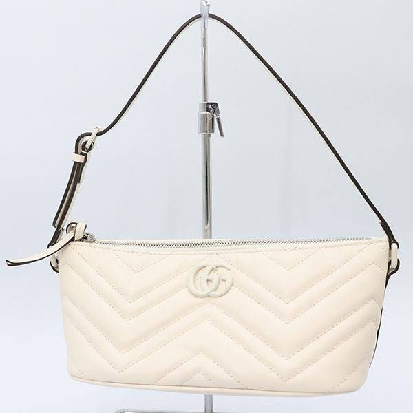 Gucci White Leather GG Marmont One Shoulder Bag