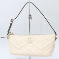 Gucci White Leather GG Marmont One Shoulder Bag