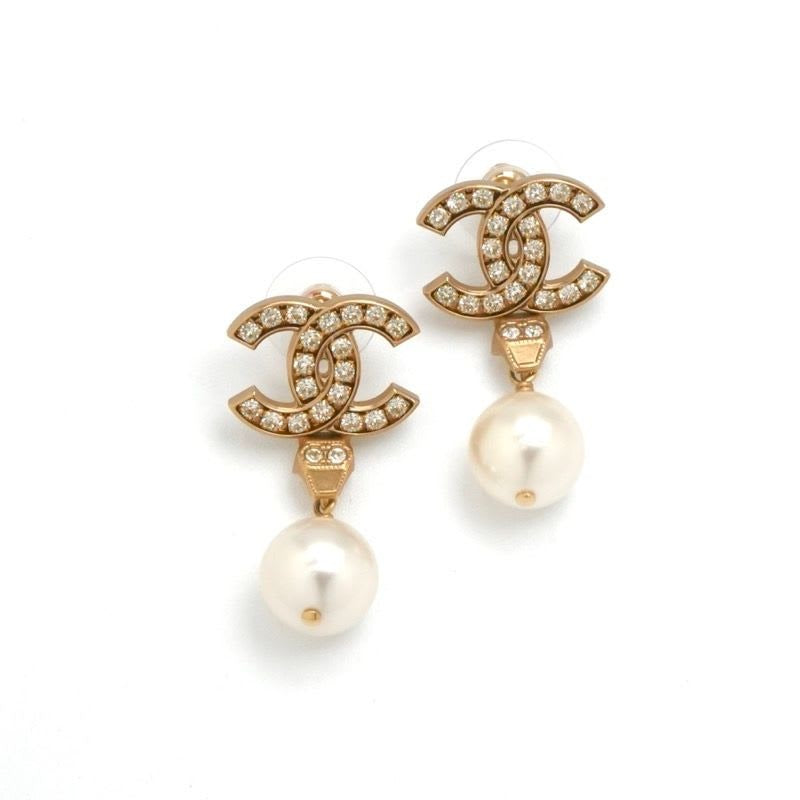Chanel Earrings Gold Coco Mark Rhinestone — view 2
