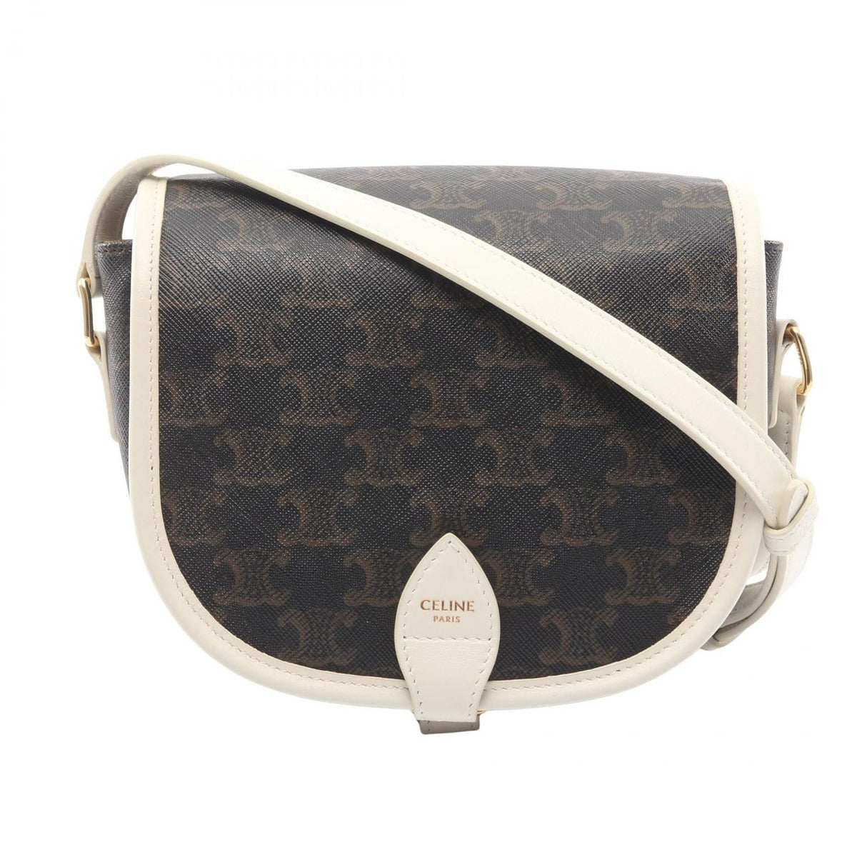 Celine Shoulder Bag Folco Triomphe Black White Canvas