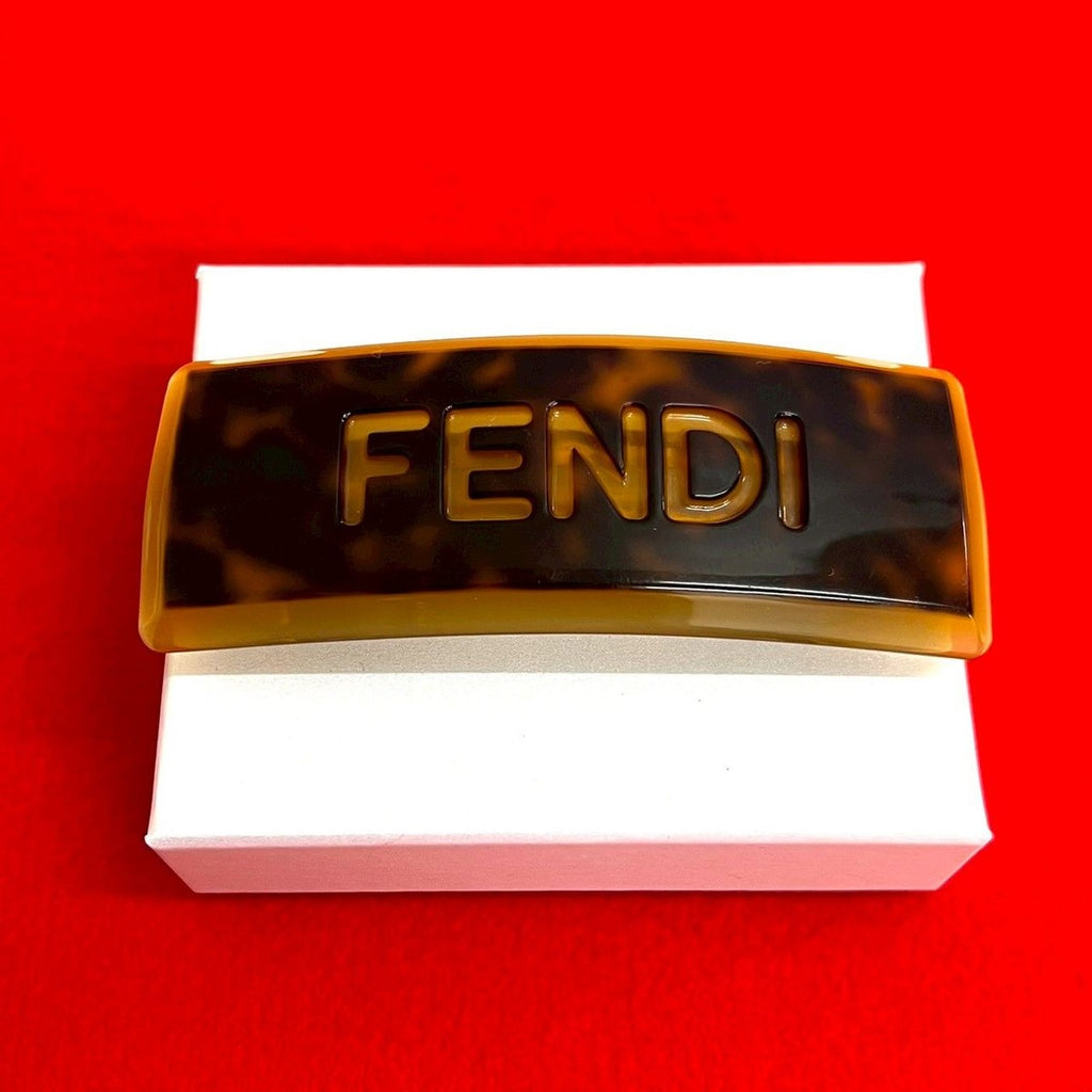 Fendi Logo Tortoiseshell Barrette Hairpin Hair Brown