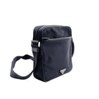 Prada Nylon Saffiano Leather Square Dark Navy Shoulder Bag Silver — view 2