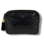 Chanel Quilted Chain Shoulder Bag with Tassel Charm CC Logo Black Lambskin — view 3