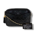 Chanel Quilted Chain Shoulder Bag with Tassel Charm CC Logo Black Lambskin