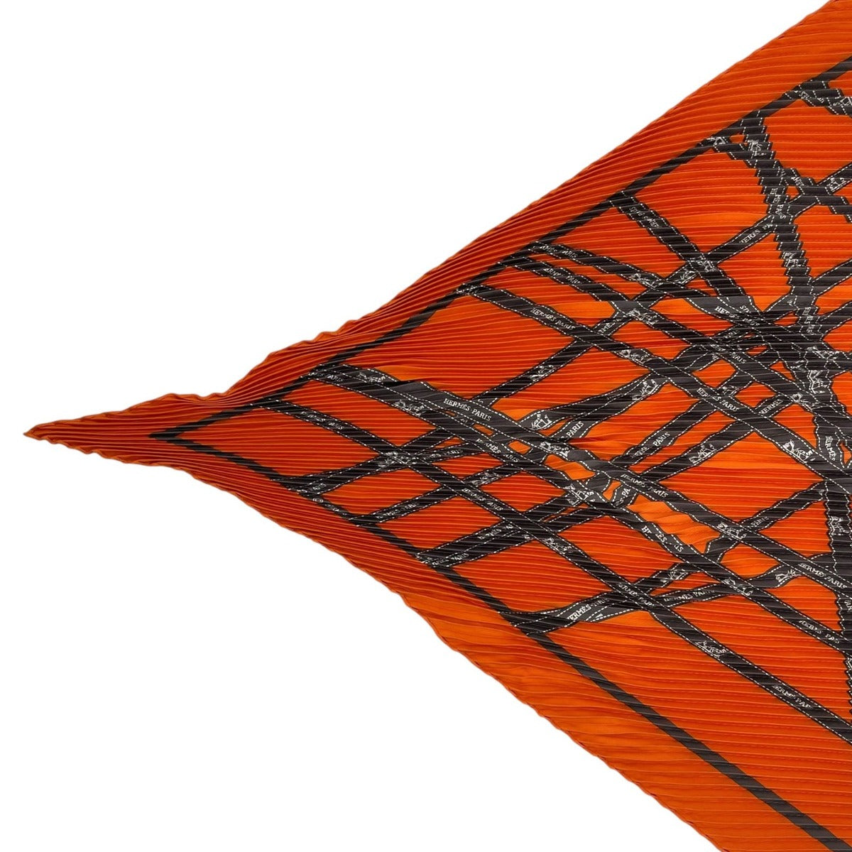 Hermes Scarf Pleated Silk Carre 90 Bolduc Ribbon Pattern Orange — view 2