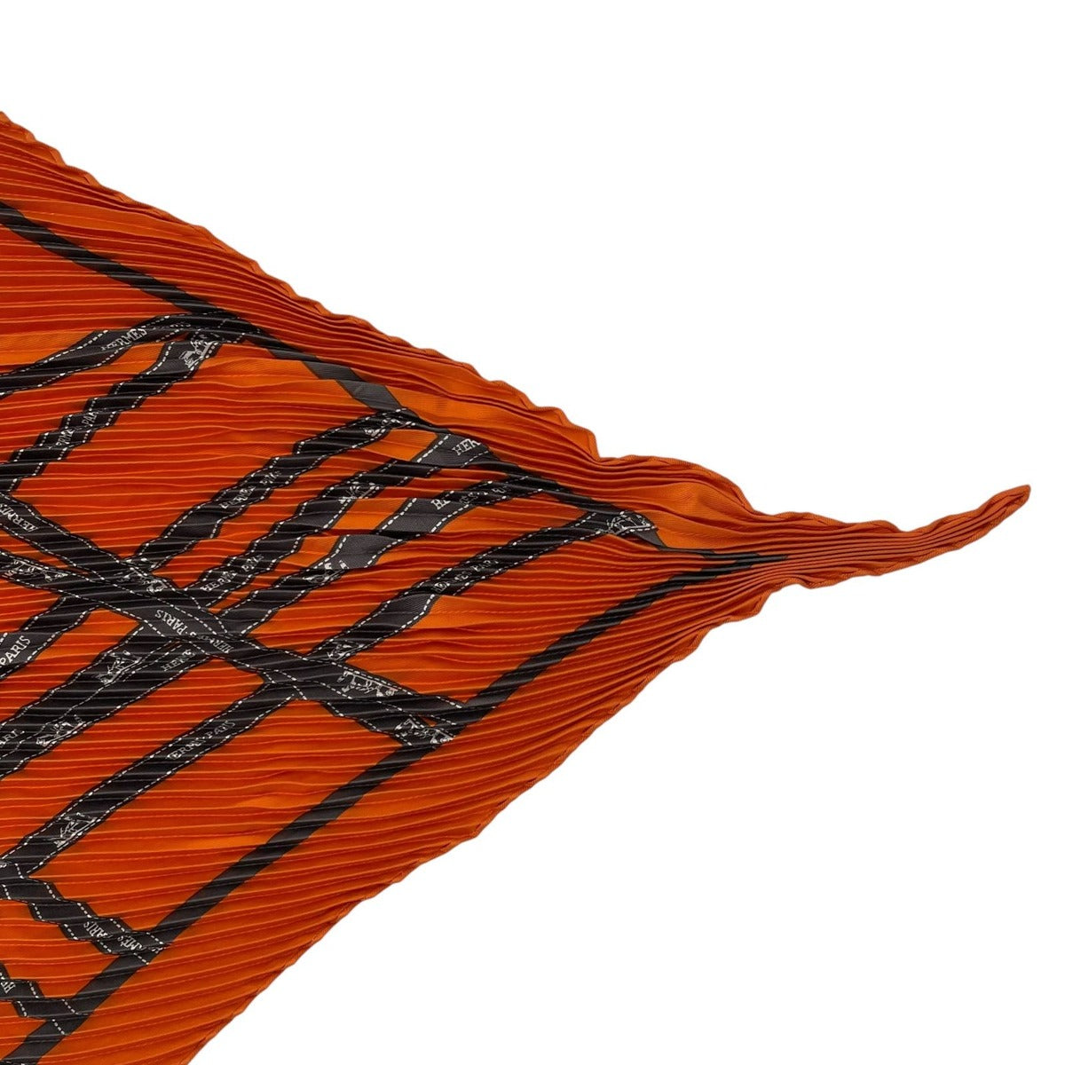 Hermes Scarf Pleated Silk Carre 90 Bolduc Ribbon Pattern Orange — view 4