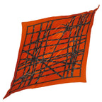Hermes Scarf Pleated Silk Carre 90 Bolduc Ribbon Pattern Orange