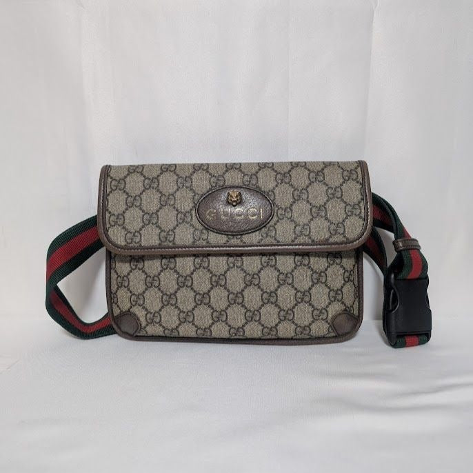 Gucci GG Supreme Neo Vintage Taiga Head Belt Bag Waist Pouch Brown