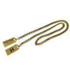 Chanel Logo CC Double Dog Tag Lariat Chain Necklace Gold