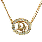 Christian Dior Necklace Logo Metal Rhinestone Gold Plated GP Accessories — view 2