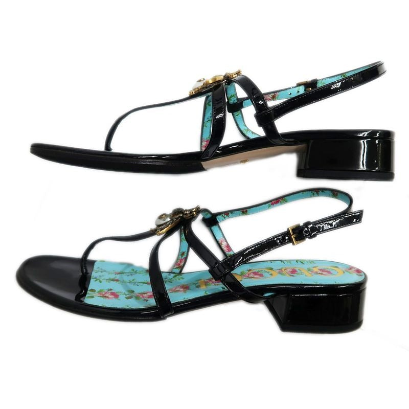 Gucci Bi-sandals 37 1 2 Floral Pattern Black Light Blue Bee Motif — view 5