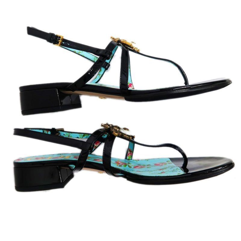 Gucci Bi-sandals 37 1 2 Floral Pattern Black Light Blue Bee Motif — view 6