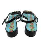 Gucci Bi-sandals 37 1 2 Floral Pattern Black Light Blue Bee Motif — view 7