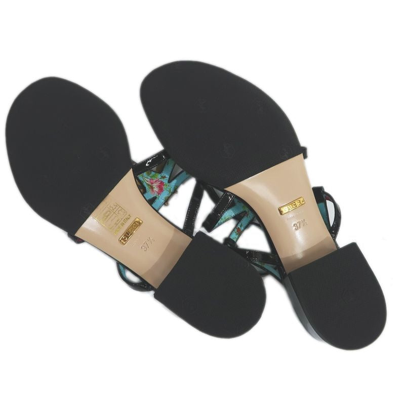 Gucci Bi-sandals 37 1 2 Floral Pattern Black Light Blue Bee Motif — view 9