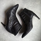 Chanel Pointed Toe Coco Mark Button Leather Zip Boots 37 1 2 C — view 6