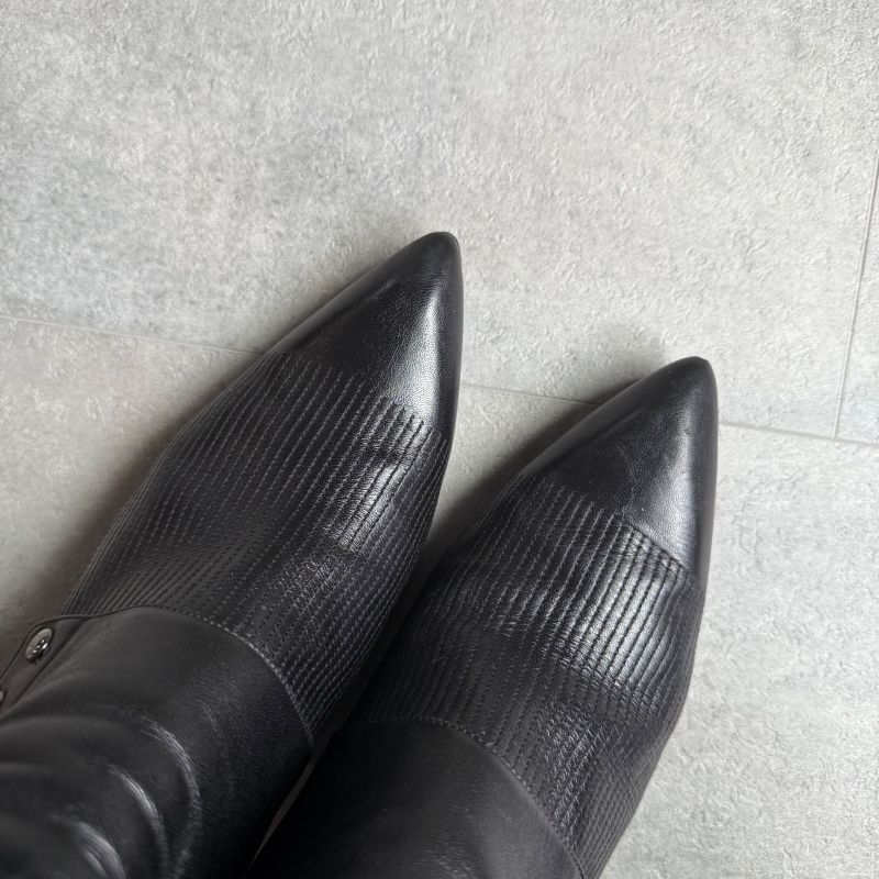 Chanel Pointed Toe Coco Mark Button Leather Zip Boots 37 1 2 C — view 3