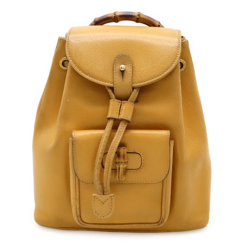 Gucci Bamboo Backpack Shoulder Bag Leather Beige Light Brown 003