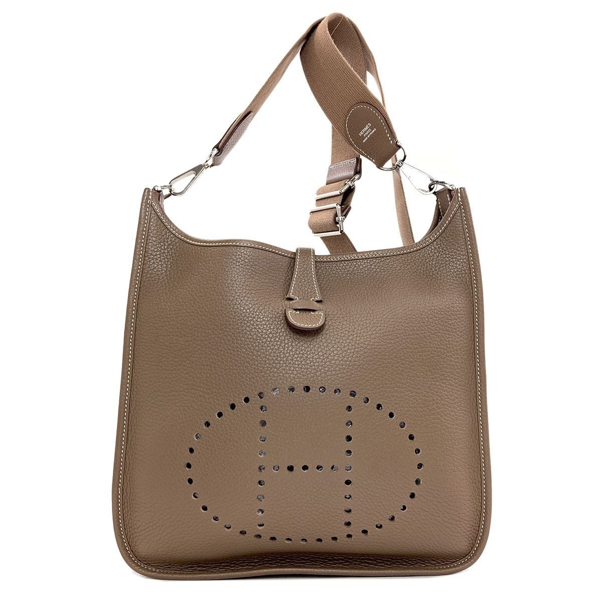Hermes Evelyne 3 PM Etoupe Silver Shoulder Bag Taurillon