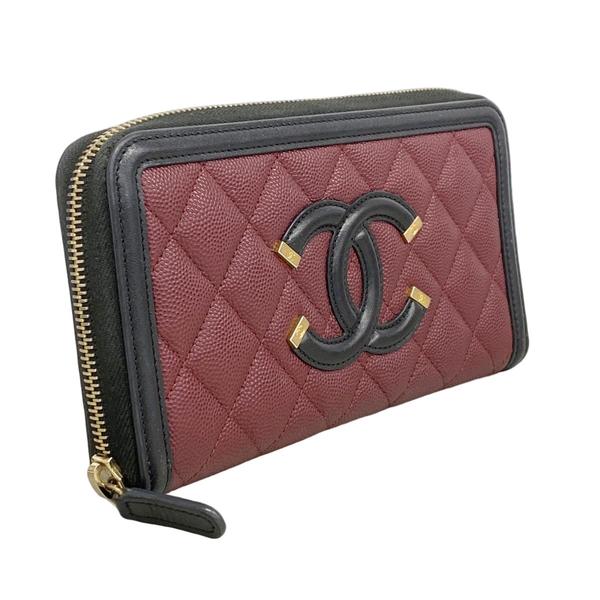 Chanel Wallet CC Filigree Caviar Leather Bordeaux Black Gold — view 2