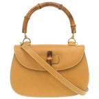 Gucci 2-Way Bamboo 000 1364 0633 Leather Yellow Handbag 0145