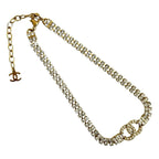 Chanel CC Logo Rhinestone Faux Pearl Necklace Choker Gold — view 4