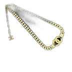 Chanel CC Logo Rhinestone Faux Pearl Necklace Choker Gold